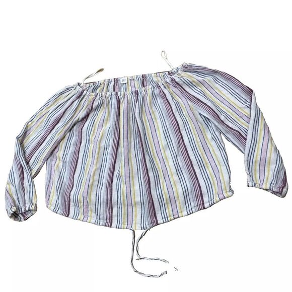 GAP Linen OTS Over The Shoulder Multi Stripe Womens S Retro 90s Coastal Casual S - Picture 1 of 12